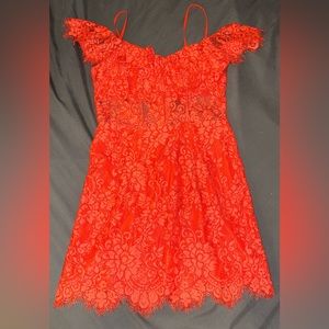 NBD x NAVEN Allie Dress in Coral, size L mini dress lace